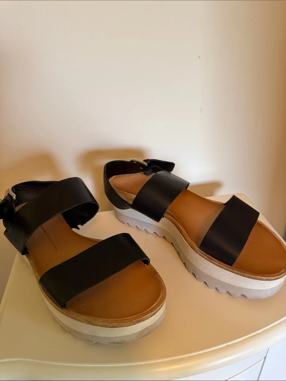 Dolce Vita Black Strappy Platform Sandals with White Sole
